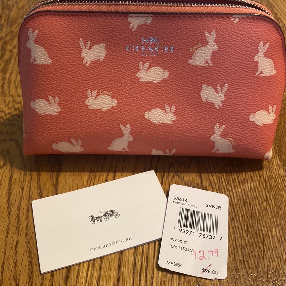 Coach Bunny Script Pink Cosmetic Bag